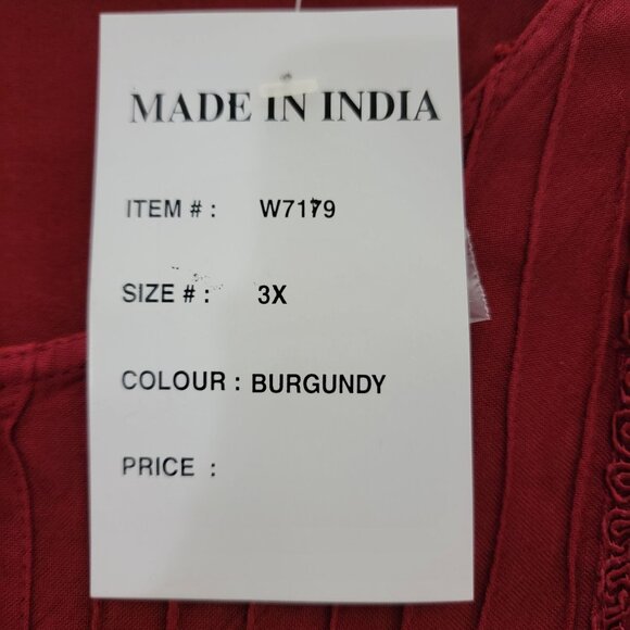 Jewel Queen Tunic Top Womens Sz 3X Button Up 3/4 Sleeves Embroidered Drk Red NWT - Picture 6 of 13